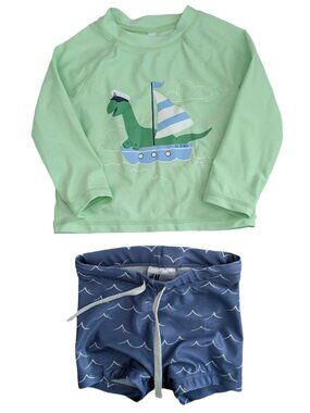 Joe Fresh Dino Swim Rashguard and H&M Shorts Set 6-12m